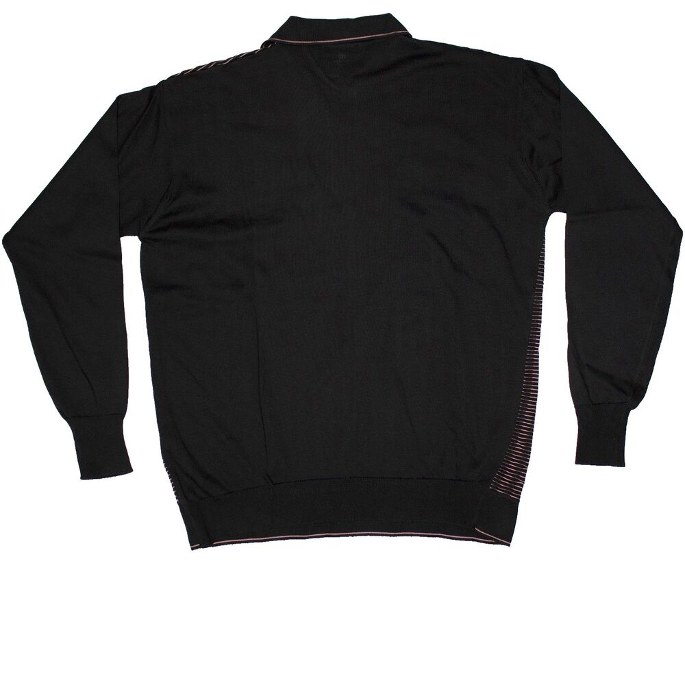 VTG NWT L Virany 60s Style Collared Knit Sweater Black Pink Made in Italy Men XL - Picture 2 of 11